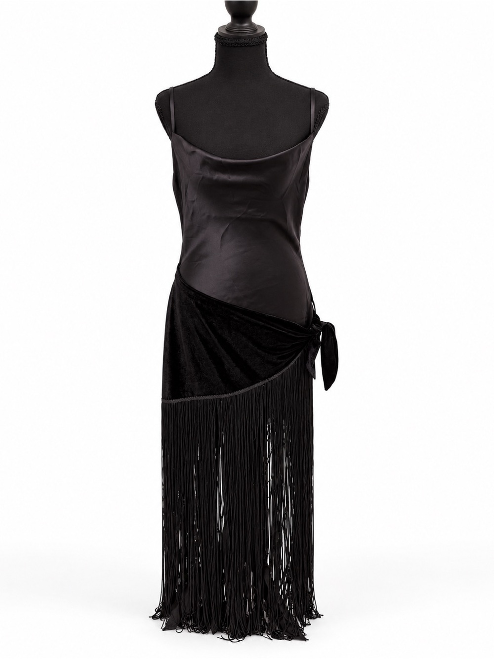 Zara Black Fringe Slip Midi Dress